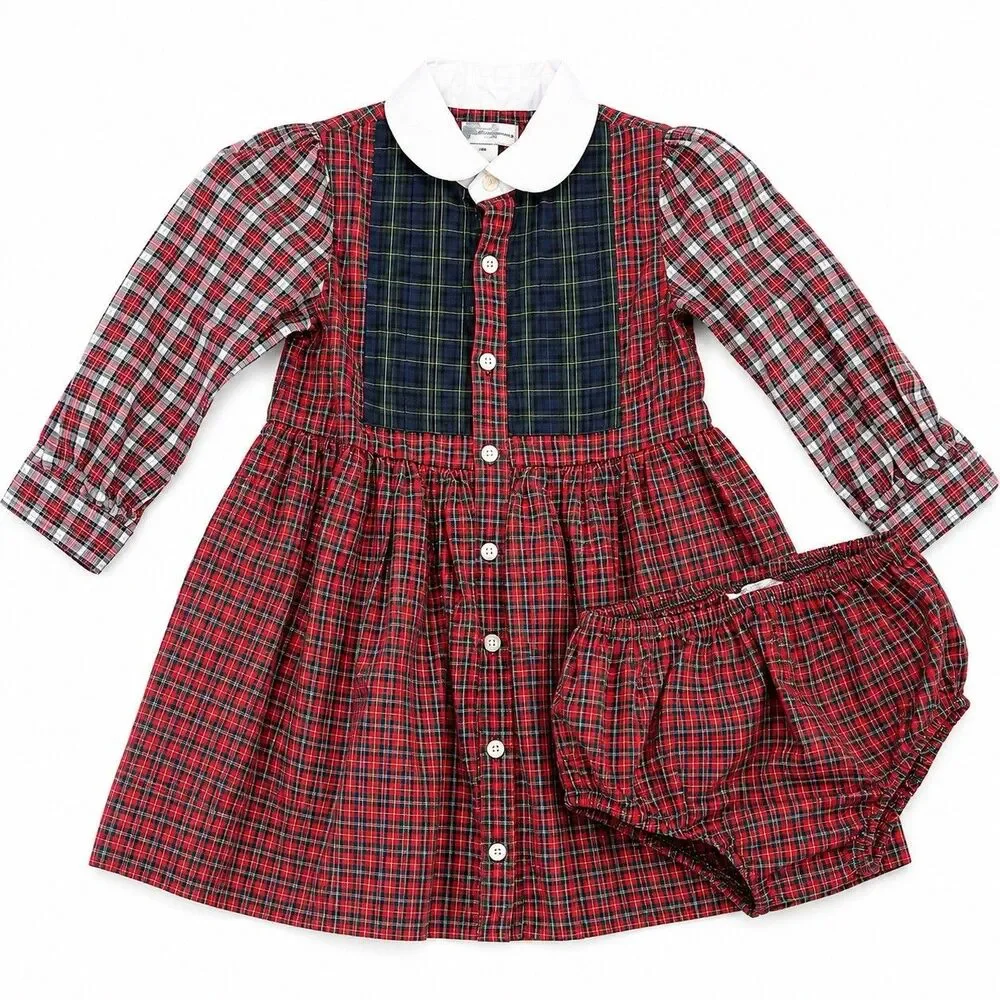 Ralph Lauren Baby Girl 18M Plaid Christmas Dress Bloomers Holiday Tartan